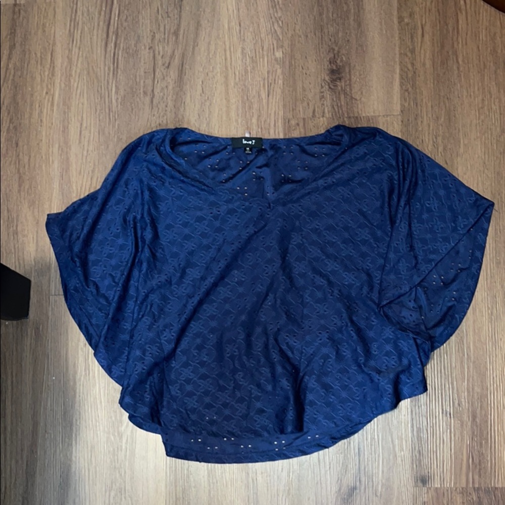 Blue Rounded Neckline Boxy Blouse